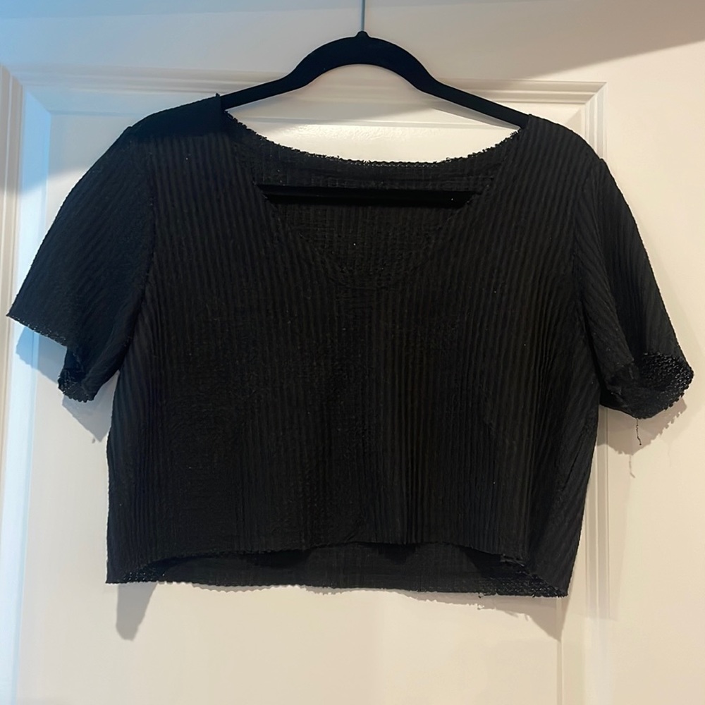 Womens Waffle Knit Black Crop Top
